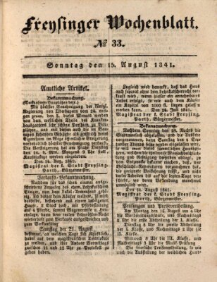 Freisinger Wochenblatt Sonntag 15. August 1841