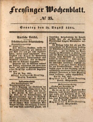 Freisinger Wochenblatt Sonntag 29. August 1841
