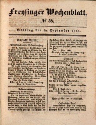 Freisinger Wochenblatt Sonntag 19. September 1841