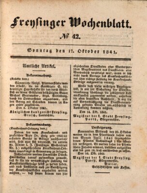 Freisinger Wochenblatt Sonntag 17. Oktober 1841