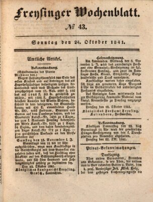 Freisinger Wochenblatt Sonntag 24. Oktober 1841