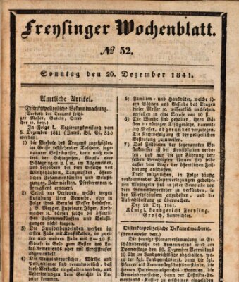 Freisinger Wochenblatt Sonntag 26. Dezember 1841