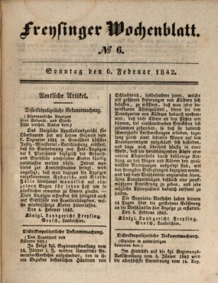 Freisinger Wochenblatt Sonntag 6. Februar 1842