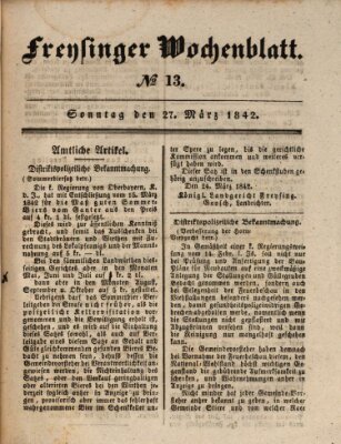 Freisinger Wochenblatt Sonntag 27. März 1842