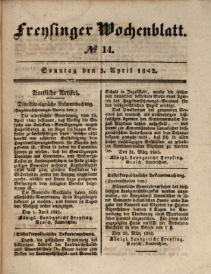 Freisinger Wochenblatt Sonntag 3. April 1842