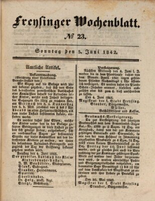 Freisinger Wochenblatt Sonntag 5. Juni 1842