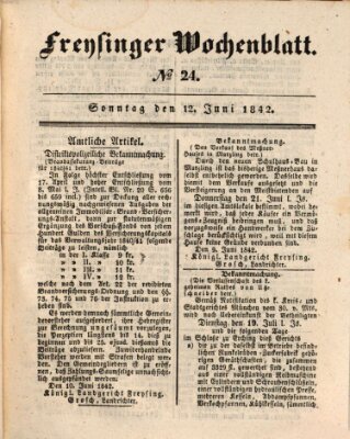 Freisinger Wochenblatt Sonntag 12. Juni 1842