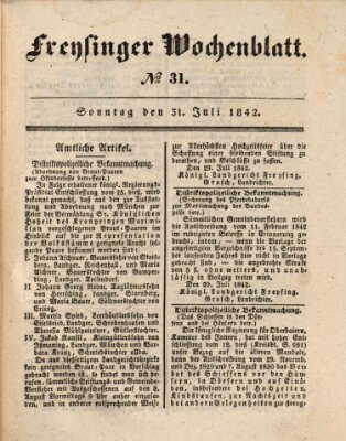 Freisinger Wochenblatt Sonntag 31. Juli 1842