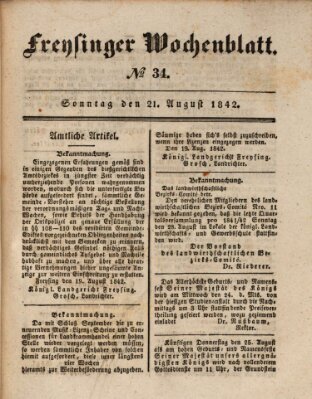 Freisinger Wochenblatt Sonntag 21. August 1842