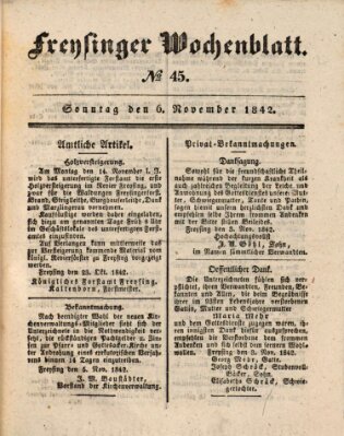 Freisinger Wochenblatt Sonntag 6. November 1842