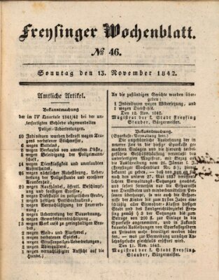 Freisinger Wochenblatt Sonntag 13. November 1842