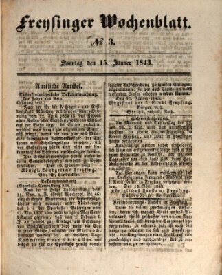 Freisinger Wochenblatt Sonntag 15. Januar 1843