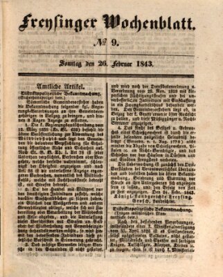 Freisinger Wochenblatt Sonntag 26. Februar 1843