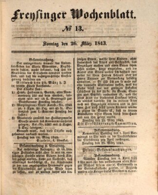 Freisinger Wochenblatt Sonntag 26. März 1843