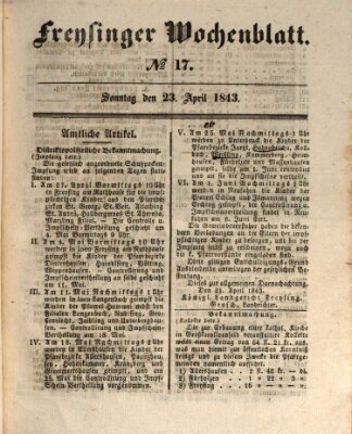 Freisinger Wochenblatt Sonntag 23. April 1843