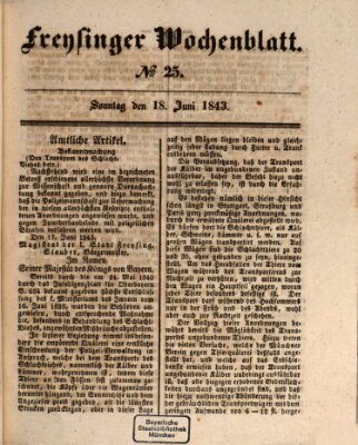 Freisinger Wochenblatt Sonntag 18. Juni 1843