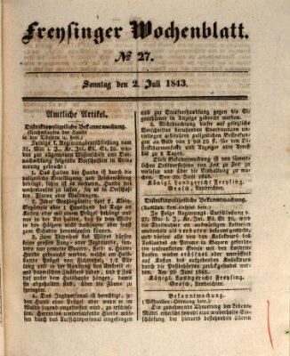 Freisinger Wochenblatt Sonntag 2. Juli 1843