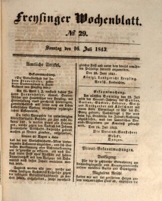 Freisinger Wochenblatt Sonntag 16. Juli 1843
