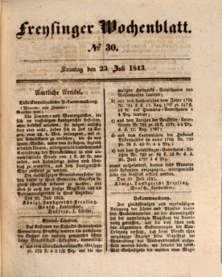 Freisinger Wochenblatt Sonntag 23. Juli 1843