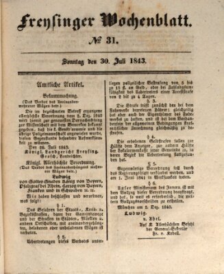 Freisinger Wochenblatt Sonntag 30. Juli 1843