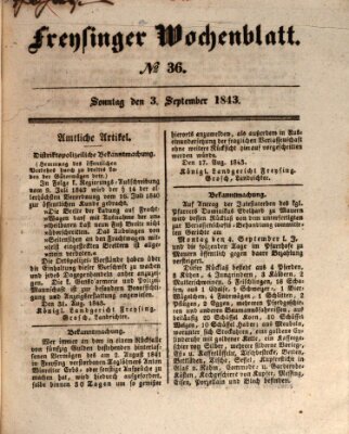 Freisinger Wochenblatt Sonntag 3. September 1843