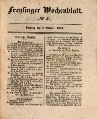 Freisinger Wochenblatt Sonntag 8. Oktober 1843