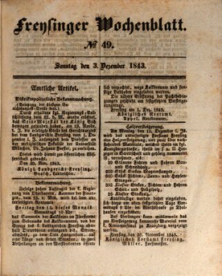 Freisinger Wochenblatt Sonntag 3. Dezember 1843