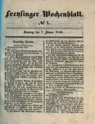 Freisinger Wochenblatt Sonntag 7. Januar 1844