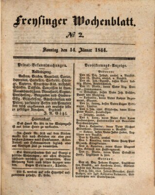 Freisinger Wochenblatt Sonntag 14. Januar 1844