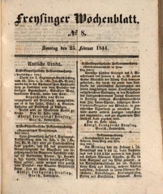 Freisinger Wochenblatt Sonntag 25. Februar 1844