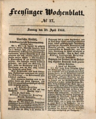 Freisinger Wochenblatt Sonntag 28. April 1844