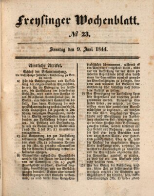 Freisinger Wochenblatt Sonntag 9. Juni 1844