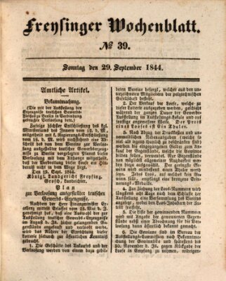 Freisinger Wochenblatt Sonntag 29. September 1844