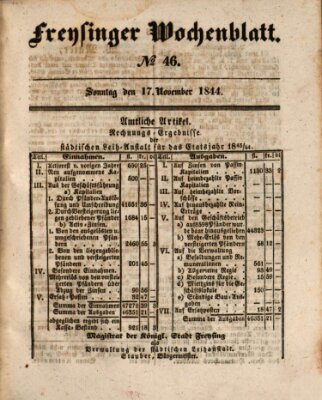 Freisinger Wochenblatt Sonntag 17. November 1844