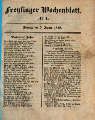 Freisinger Wochenblatt Sonntag 5. Januar 1845