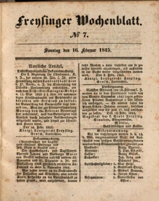 Freisinger Wochenblatt Sonntag 16. Februar 1845