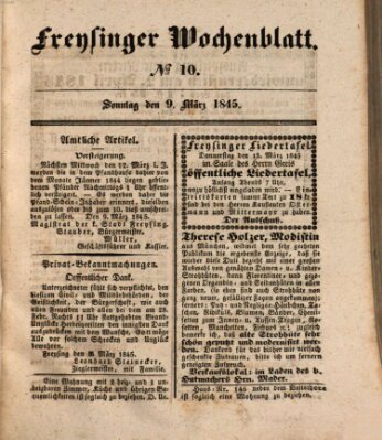 Freisinger Wochenblatt Sonntag 9. März 1845