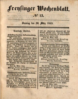 Freisinger Wochenblatt Sonntag 30. März 1845