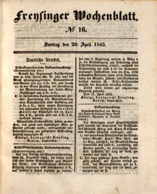 Freisinger Wochenblatt Sonntag 20. April 1845