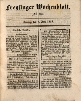 Freisinger Wochenblatt Sonntag 8. Juni 1845