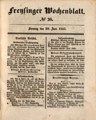 Freisinger Wochenblatt Sonntag 29. Juni 1845