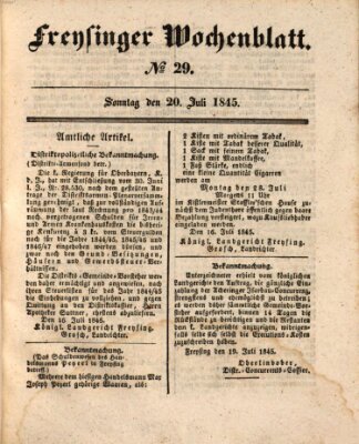 Freisinger Wochenblatt Sonntag 20. Juli 1845