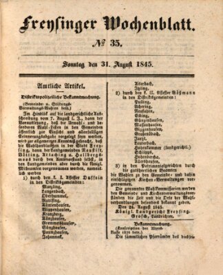 Freisinger Wochenblatt Sonntag 31. August 1845