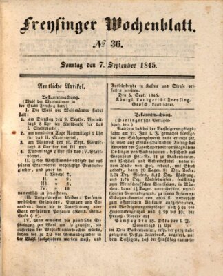 Freisinger Wochenblatt Sonntag 7. September 1845