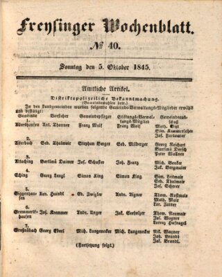 Freisinger Wochenblatt Sonntag 5. Oktober 1845