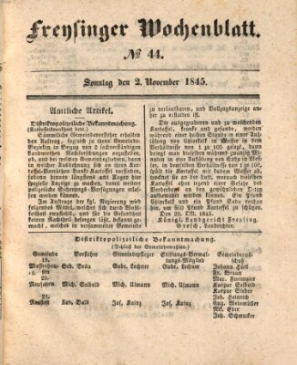 Freisinger Wochenblatt Sonntag 2. November 1845