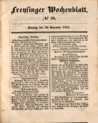 Freisinger Wochenblatt Sonntag 30. November 1845