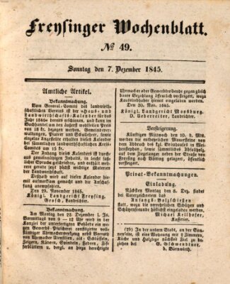 Freisinger Wochenblatt Sonntag 7. Dezember 1845