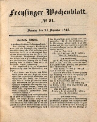 Freisinger Wochenblatt Sonntag 21. Dezember 1845