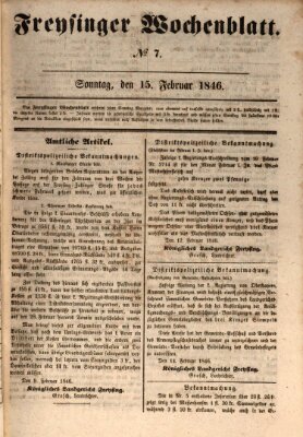 Freisinger Wochenblatt Sonntag 15. Februar 1846